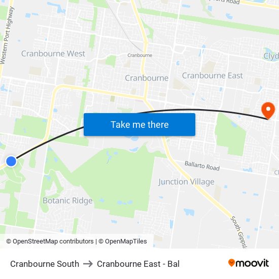 Cranbourne South to Cranbourne East - Bal map