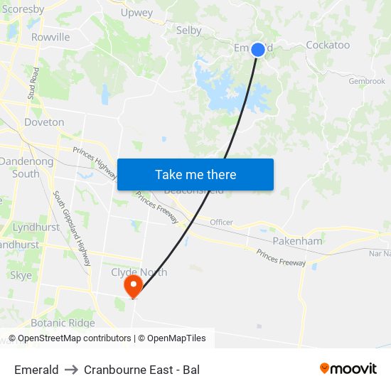 Emerald to Cranbourne East - Bal map