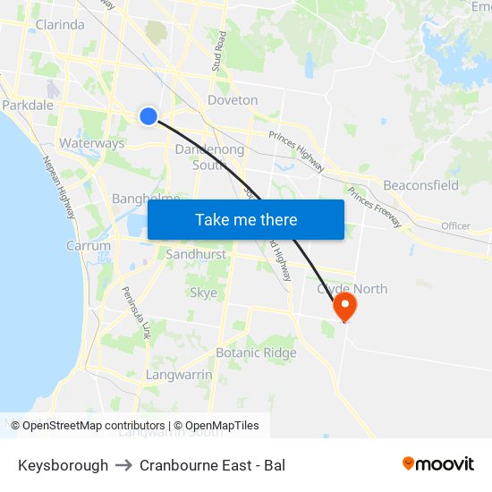 Keysborough to Cranbourne East - Bal map