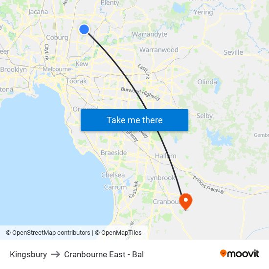 Kingsbury to Cranbourne East - Bal map