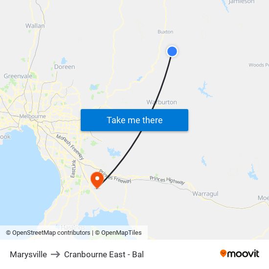 Marysville to Cranbourne East - Bal map