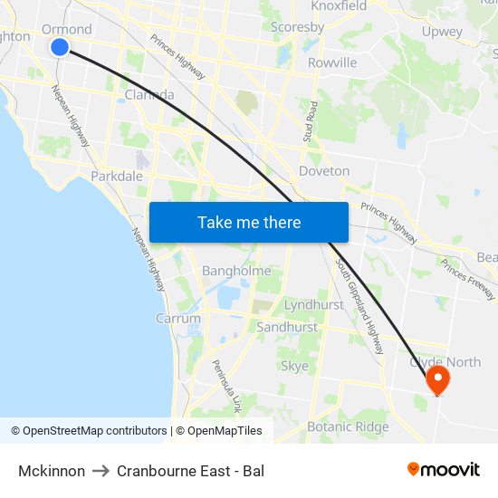 Mckinnon to Cranbourne East - Bal map