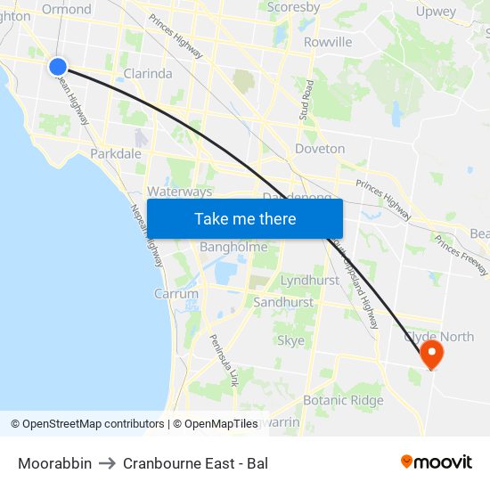 Moorabbin to Cranbourne East - Bal map