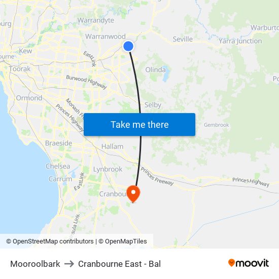 Mooroolbark to Cranbourne East - Bal map
