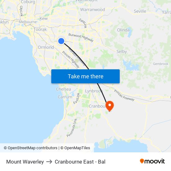 Mount Waverley to Cranbourne East - Bal map