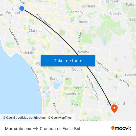 Murrumbeena to Cranbourne East - Bal map