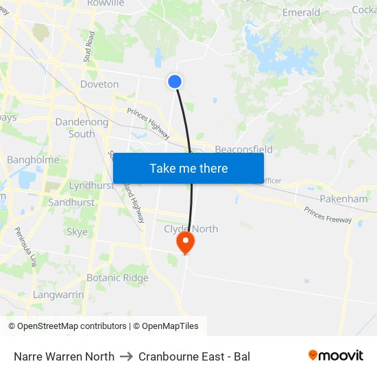 Narre Warren North to Cranbourne East - Bal map