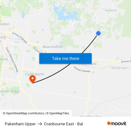 Pakenham Upper to Cranbourne East - Bal map