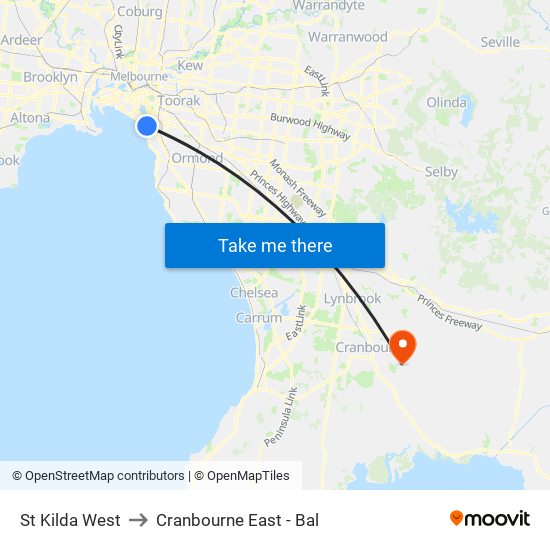 St Kilda West to Cranbourne East - Bal map