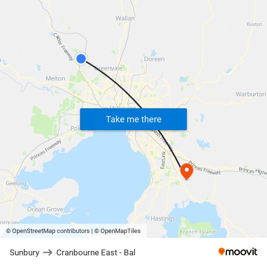 Sunbury to Cranbourne East - Bal map