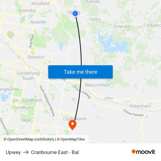 Upwey to Cranbourne East - Bal map