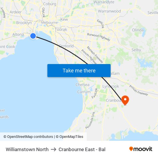 Williamstown North to Cranbourne East - Bal map