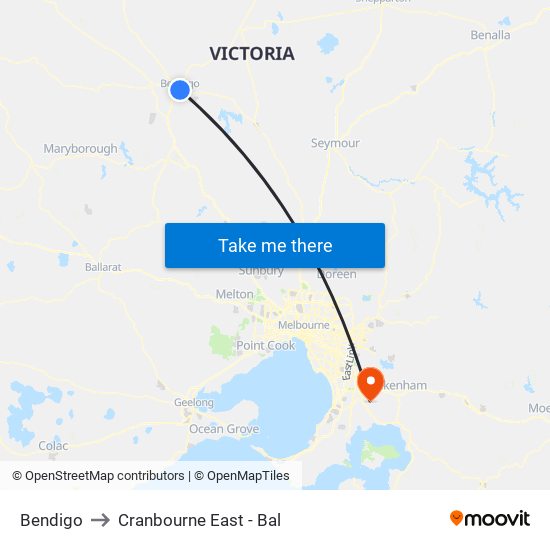 Bendigo to Cranbourne East - Bal map