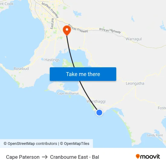 Cape Paterson to Cranbourne East - Bal map