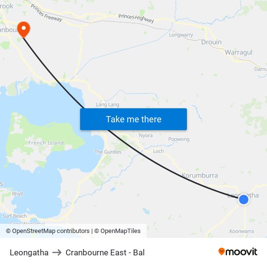 Leongatha to Cranbourne East - Bal map