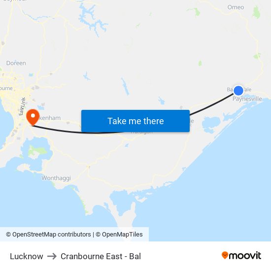 Lucknow to Cranbourne East - Bal map