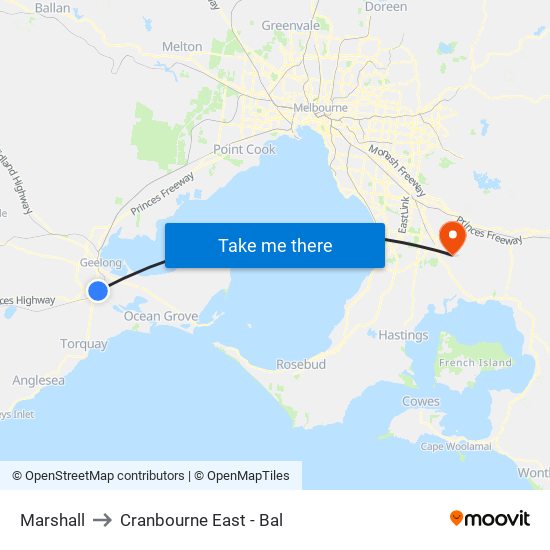 Marshall to Cranbourne East - Bal map