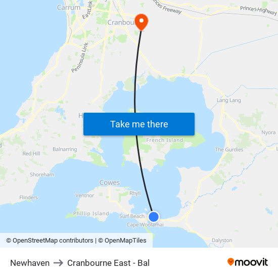 Newhaven to Cranbourne East - Bal map