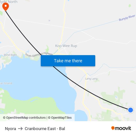 Nyora to Cranbourne East - Bal map