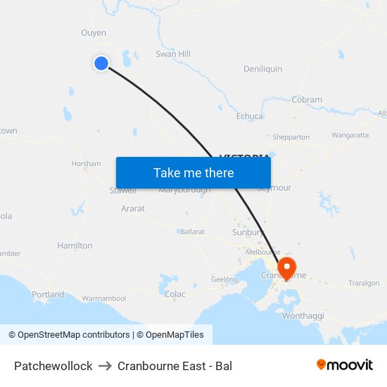 Patchewollock to Cranbourne East - Bal map