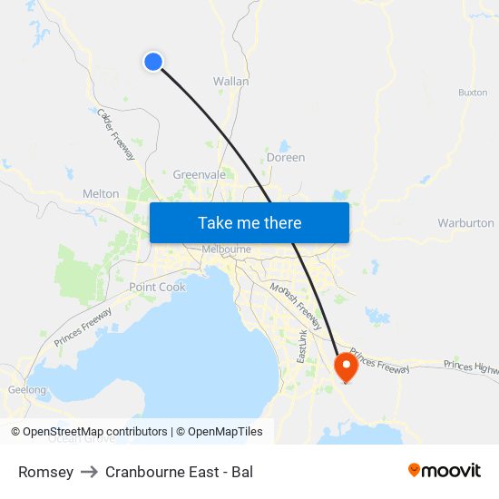 Romsey to Cranbourne East - Bal map