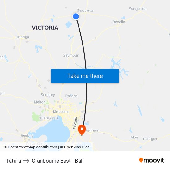 Tatura to Cranbourne East - Bal map