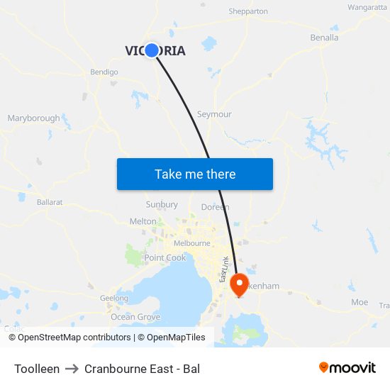 Toolleen to Cranbourne East - Bal map