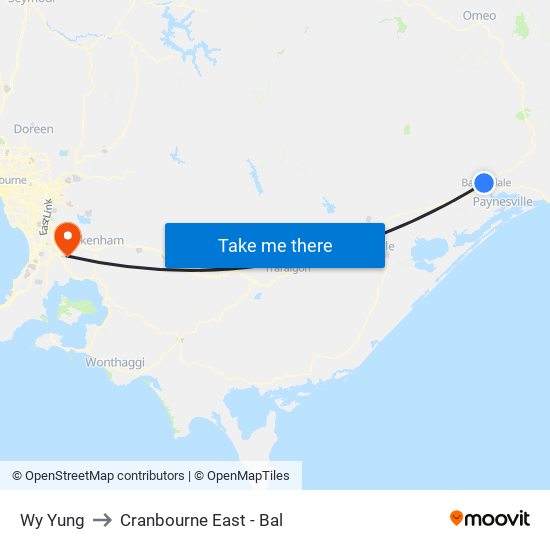 Wy Yung to Cranbourne East - Bal map