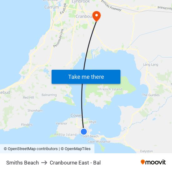 Smiths Beach to Cranbourne East - Bal map