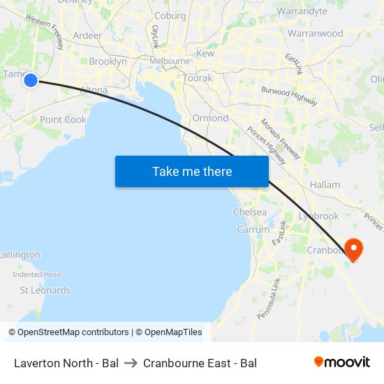 Laverton North - Bal to Cranbourne East - Bal map