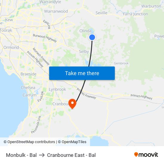 Monbulk - Bal to Cranbourne East - Bal map