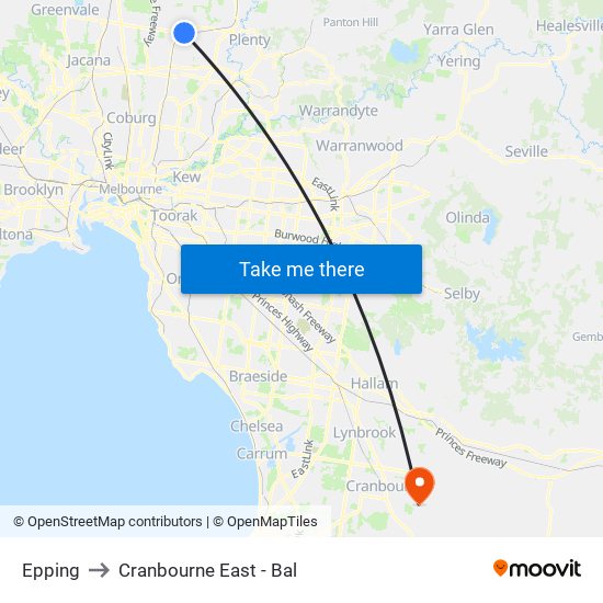 Epping to Cranbourne East - Bal map