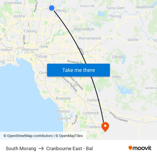 South Morang to Cranbourne East - Bal map