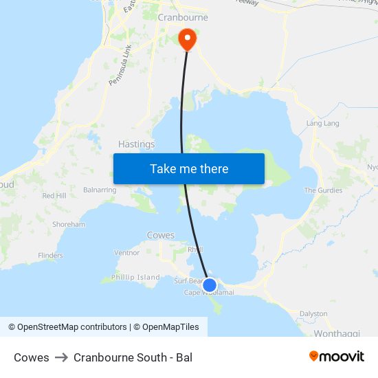 Cowes to Cranbourne South - Bal map