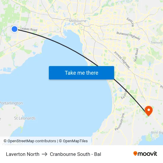 Laverton North to Cranbourne South - Bal map