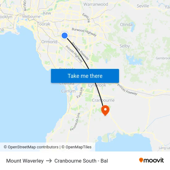 Mount Waverley to Cranbourne South - Bal map