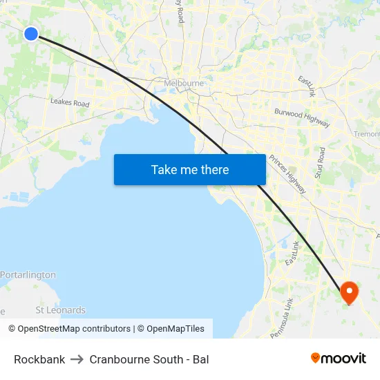 Rockbank to Cranbourne South - Bal map