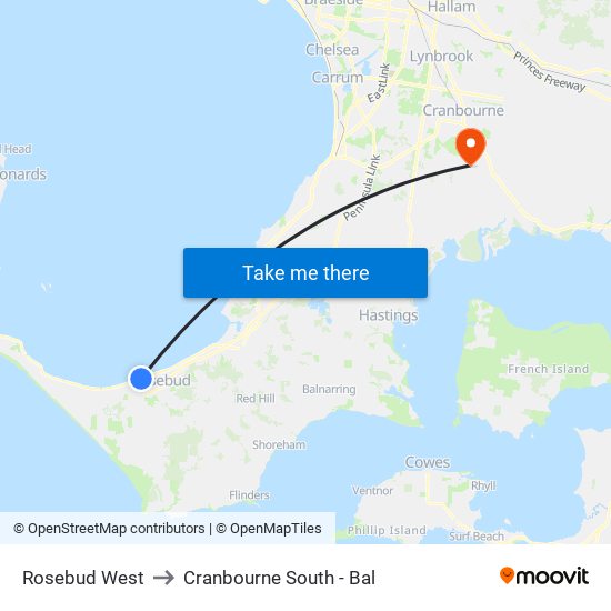 Rosebud West to Cranbourne South - Bal map