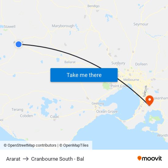 Ararat to Cranbourne South - Bal map