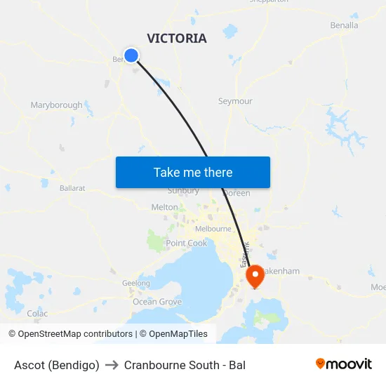 Ascot (Bendigo) to Cranbourne South - Bal map