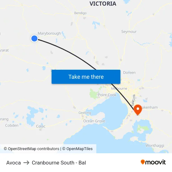 Avoca to Cranbourne South - Bal map