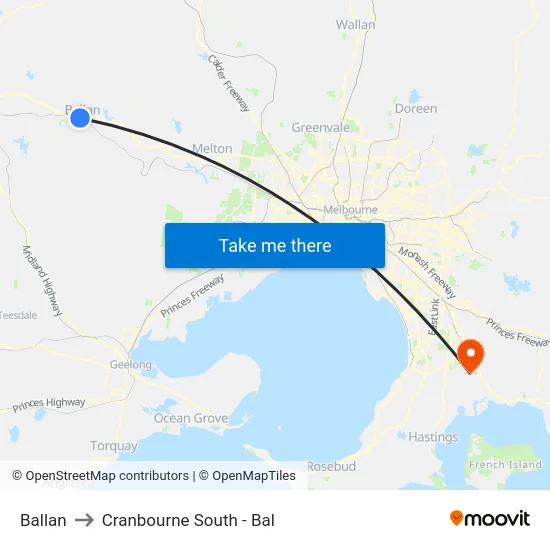 Ballan to Cranbourne South - Bal map