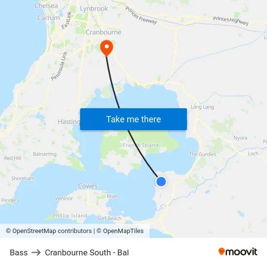 Bass to Cranbourne South - Bal map