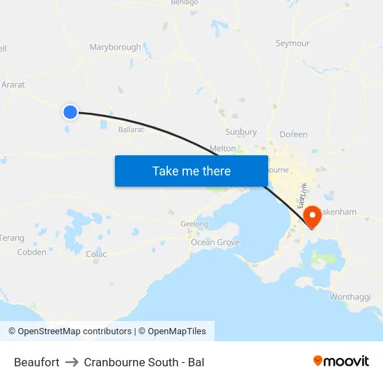 Beaufort to Cranbourne South - Bal map