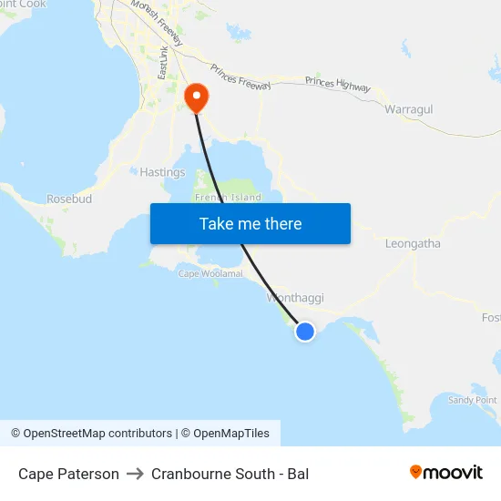 Cape Paterson to Cranbourne South - Bal map