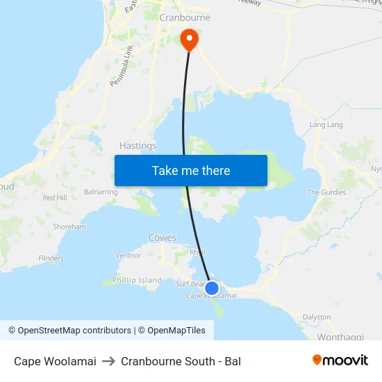 Cape Woolamai to Cranbourne South - Bal map