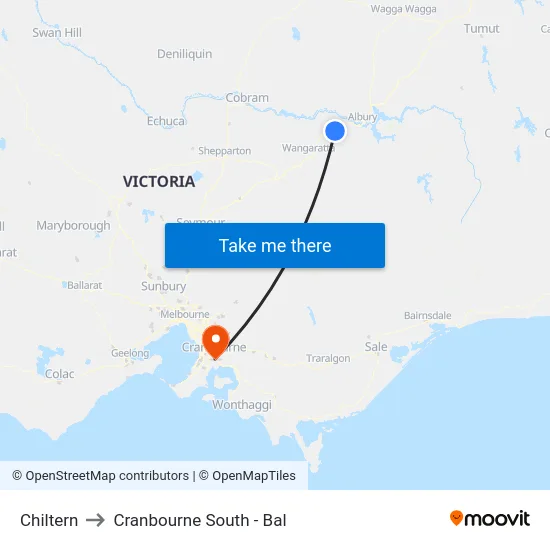 Chiltern to Cranbourne South - Bal map