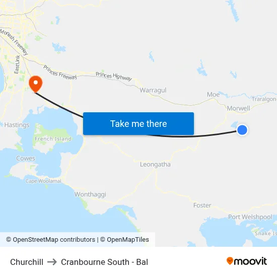 Churchill to Cranbourne South - Bal map