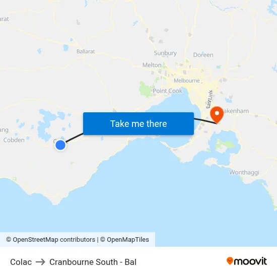 Colac to Cranbourne South - Bal map