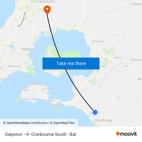 Dalyston to Cranbourne South - Bal map